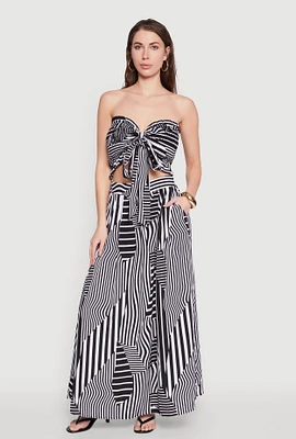 Womens Printed Pattern Pleated Maxi Skirt, Black,