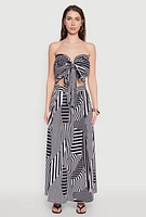Womens Printed Pattern Pleated Maxi Skirt, Black,