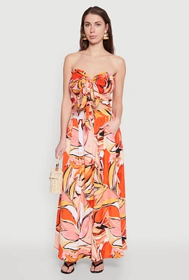 Womens Printed Pattern Pleated Maxi Skirt, Orange, Size S