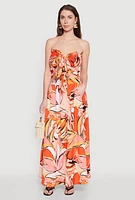 Womens Printed Pattern Pleated Maxi Skirt, Orange, Size S