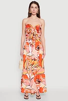 Womens Printed Pattern Pleated Maxi Skirt, Orange, Size S