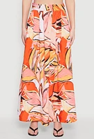 Womens Printed Pattern Pleated Maxi Skirt, Orange, Size L