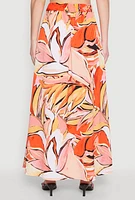 Womens Printed Pattern Pleated Maxi Skirt, Orange, Size S