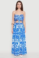 Womens Printed Pattern Pleated Maxi Skirt, Blue, Size XL