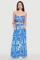 Womens Printed Pattern Pleated Maxi Skirt,