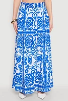 Womens Printed Pattern Pleated Maxi Skirt,