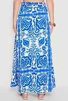 Womens Printed Pattern Pleated Maxi Skirt,