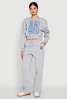 Womens Fleece Graphic Cropped Sweatshirt,