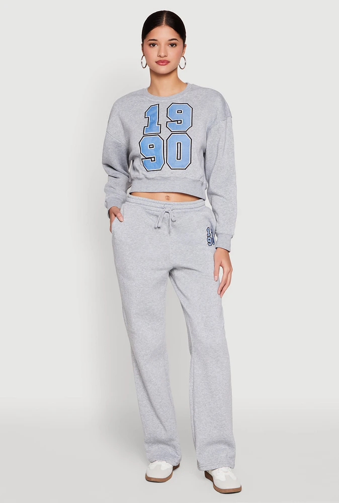 Womens Fleece Graphic Drawstring Sweatpants, Grey, Size M