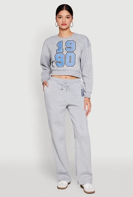 Womens Fleece Graphic Drawstring Sweatpants, Grey, Size M