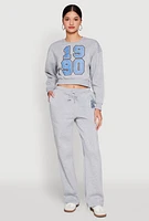 Womens Fleece Graphic Drawstring Sweatpants, Grey, Size M