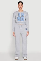 Womens Fleece Graphic Drawstring Sweatpants, Grey, Size M