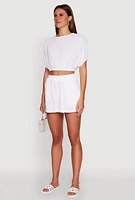 Womens Chic Gauze Knit Crew Neck Cropped Blouse with Dolman Sleeves, White, Size XL
