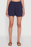 Womens Trendy Gauze Knit High Waisted Shorts, Blue, Size M