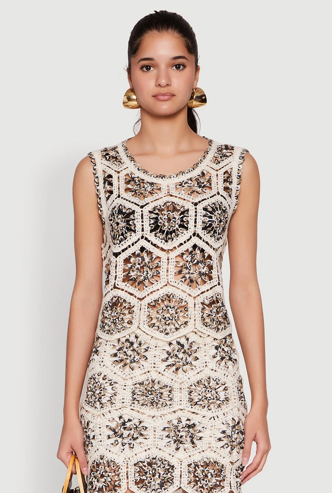 Womens Hexagon Geometric Crochet Sleeveless Top, Multi, Size S