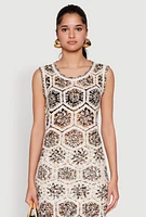 Womens Hexagon Geometric Crochet Sleeveless Top, Multi, Size S