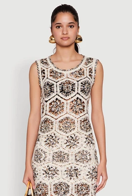 Womens Hexagon Geometric Crochet Sleeveless Top, Multi, Size L
