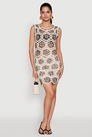 Womens Hexagon Geometric Crochet Sleeveless Top, Multi, Size S