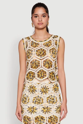 Womens Hexagon Geometric Crochet Sleeveless Top, Multi, Size L