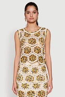 Womens Hexagon Geometric Crochet Sleeveless Top, Multi, Size L