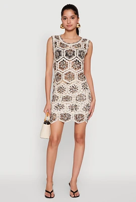Womens Hexagon Geometric Crochet Skirt, Multi, Size L