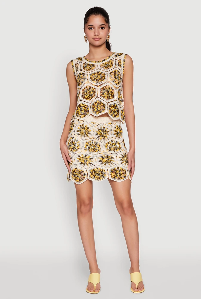 Womens Hexagon Geometric Crochet Skirt, Multi, Size M