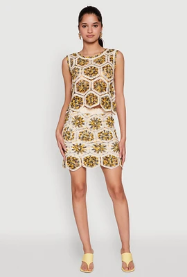 Womens Hexagon Geometric Crochet Skirt, Multi, Size M
