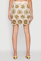 Womens Hexagon Geometric Crochet Skirt, Multi, Size M