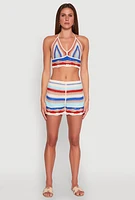 Womens Crochet V Neck Striped Cop Top, Multi, Size S