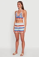 Womens Crochet V Neck Striped Cop Top, Multi, Size S
