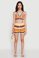Womens Striped Crochet Shorts, Multi,