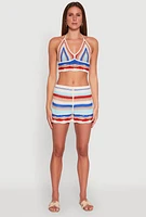 Womens Striped Crochet Shorts, Multi, Size M