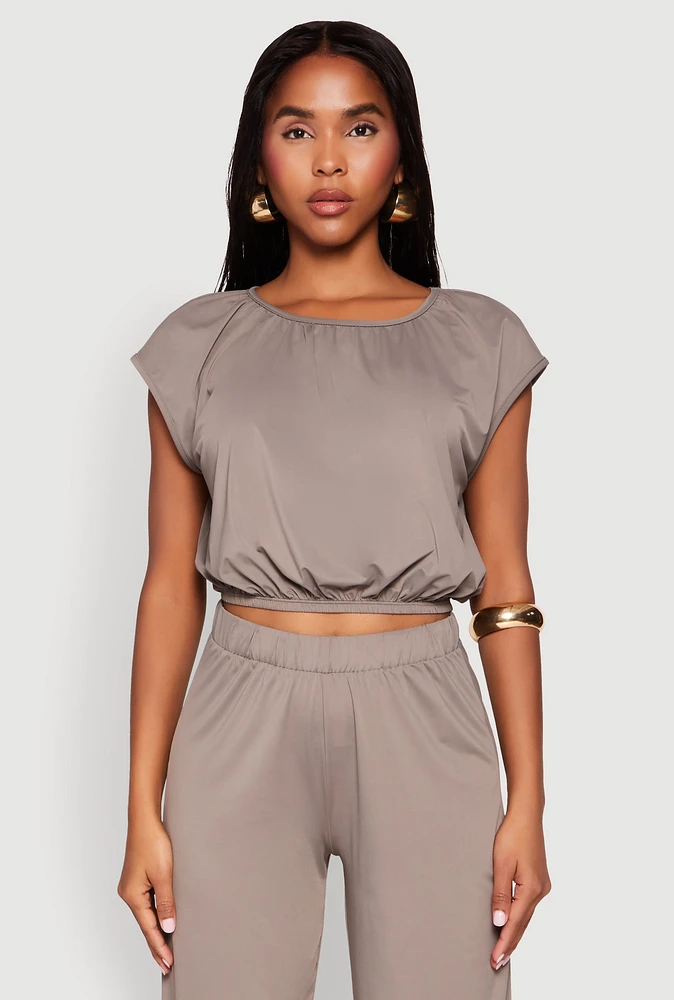 Womens Dolman Sleeve Crop Top, Grey, Size L
