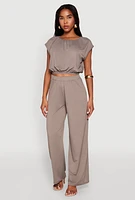 Womens Dolman Sleeve Crop Top, Grey, Size L