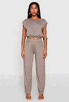 Womens Dolman Sleeve Crop Top, Grey, Size L