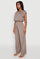 Womens Dolman Sleeve Crop Top, Grey, Size L