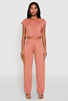 Womens High Waist Wide Leg Pants, Pink, Size L