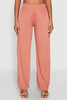 Womens High Waist Wide Leg Pants, Pink, Size L