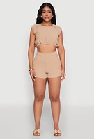 Womens Airy Dolman Sleeve Crop Top, Khaki, Size M
