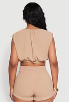 Womens Airy Dolman Sleeve Crop Top, Khaki, Size M