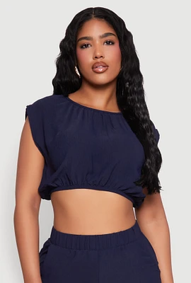 Womens Airy Dolman Sleeve Crop Top, L