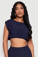 Womens Airy Dolman Sleeve Crop Top, L