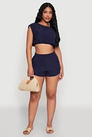 Womens Airy Dolman Sleeve Crop Top, L