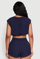 Womens Airy Dolman Sleeve Crop Top, L