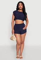 Womens Airy High Waisted Shorts, Blue,