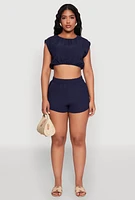 Womens Airy High Waisted Shorts, Blue,