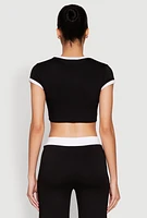 Womens Short Sleeve Ringer Crop Top, Black, Size M