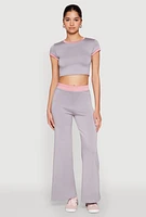 Womens Short Sleeve Ringer Crop Top, Grey,