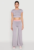 Womens Short Sleeve Ringer Crop Top, Grey,