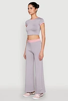 Womens Short Sleeve Ringer Crop Top, Grey,